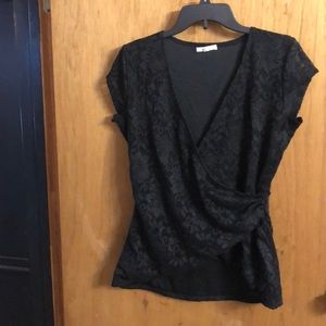 Wrap front black lace top